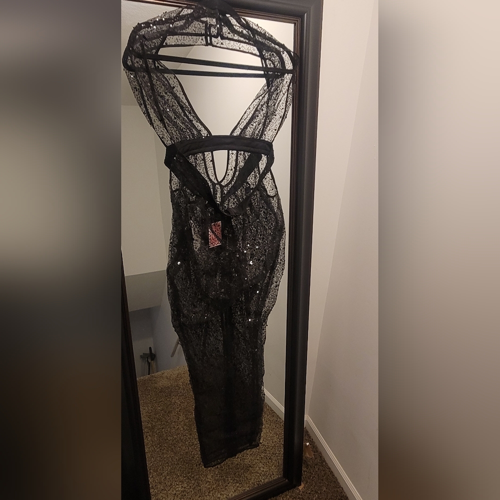 Black Sheer Jumpsuit with Sequin Details